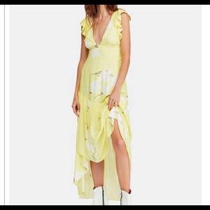 Yellow and White free people flower maxi dress